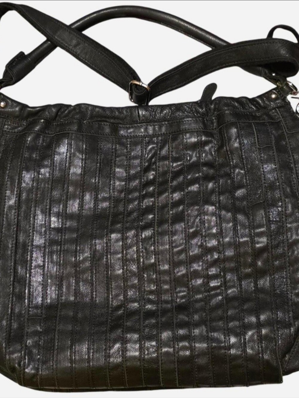 Luxe Lambskin Leather Silver Studded Fringe Shoulder Bag w/Matching Coin Pouch - Picture 4 of 15